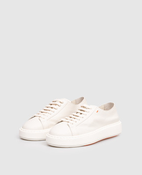 Santoni White leather sneakers with textured logo WBCD61322BARCDYI