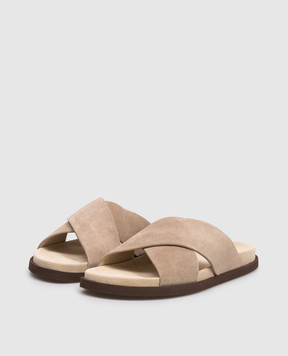 Brunello Cucinelli Beige suede flip-flops MZUSOLY327