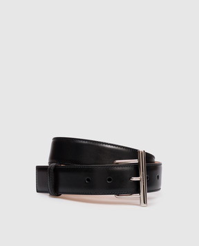 Alexander McQueen Black leather T-bar belt with logo 8286721HBEE