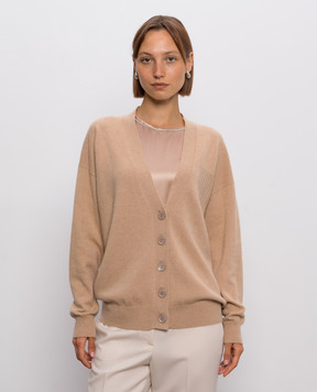 Peserico Beige wool, silk and cashmere cardigan with monil chain A99207F12A9283