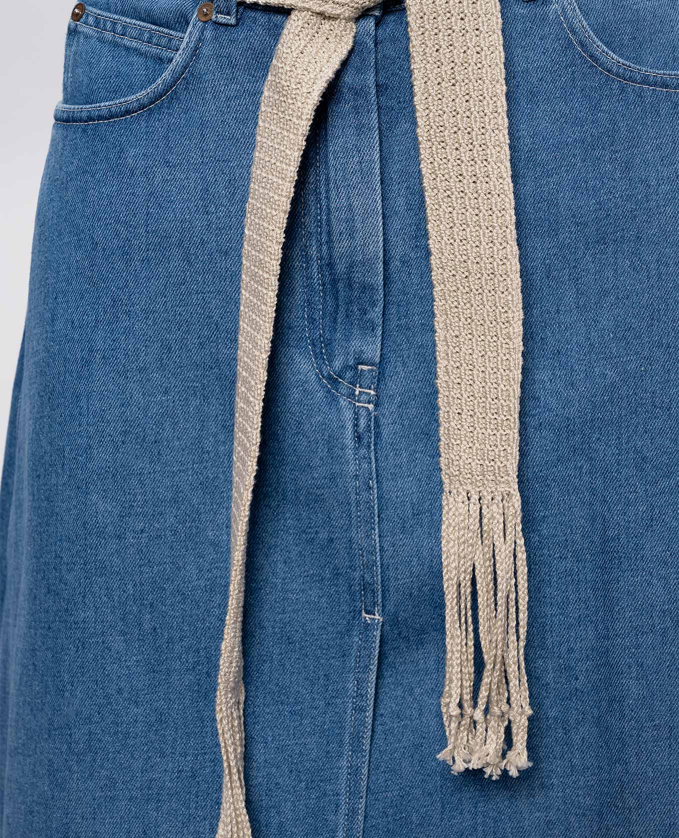 Blue denim midi skirt with linen Agnona 5
