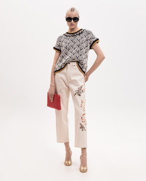 La DoubleJ Beige jeans with beaded and sequined embroidery TRO0198DEN001SOLID