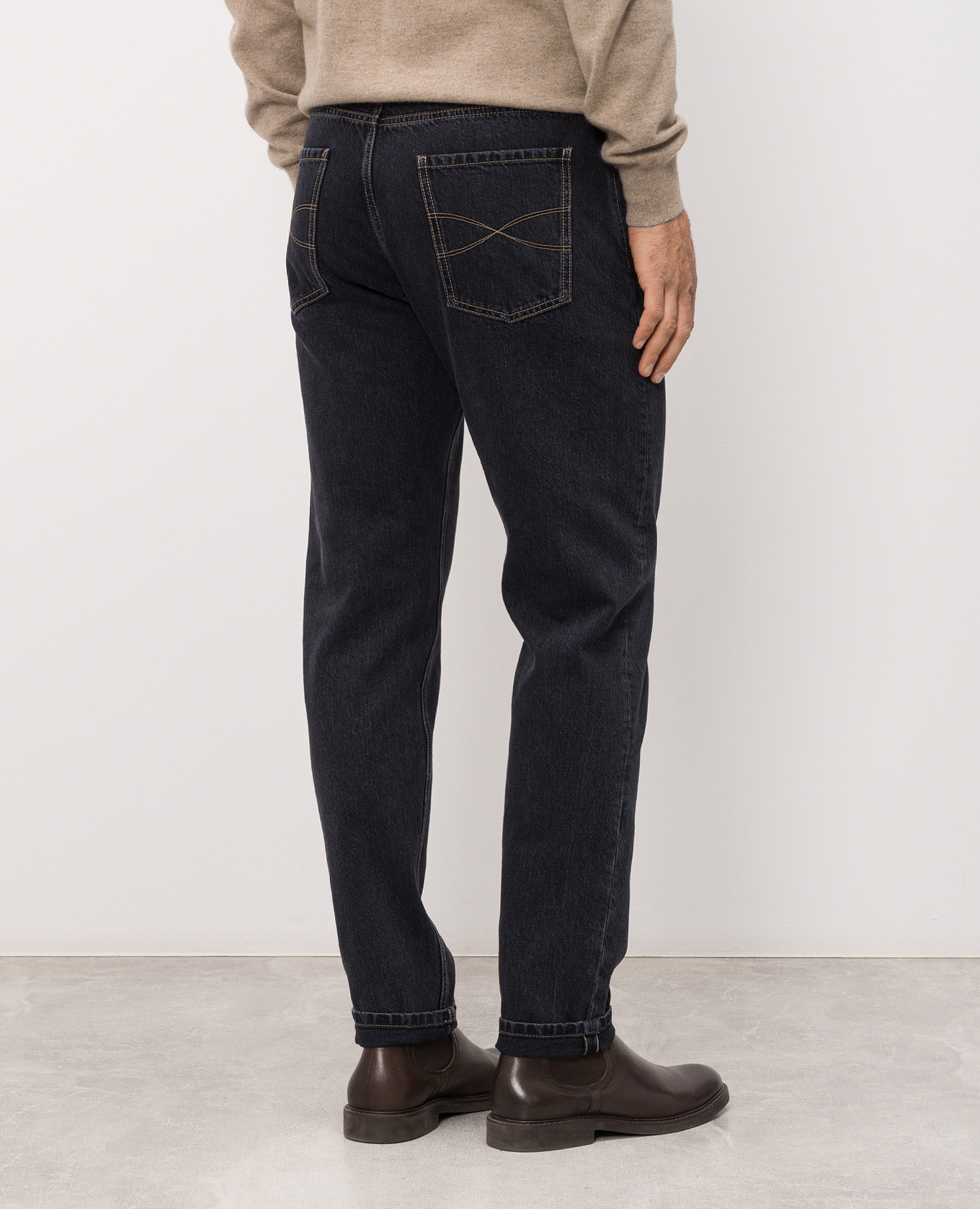 Dark blue jeans with logo patch Brunello Cucinelli 4