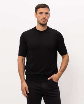 Stefano Ricci Black silk T-shirt with embroidered monogram logo K616215G10F25101