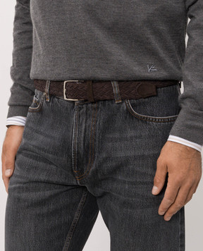 ISAIA Brown suede belt with weaving FB0047PLF40