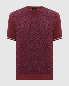 Stefano Ricci Burgundy T-shirt with patterned silk K818102G10F25283