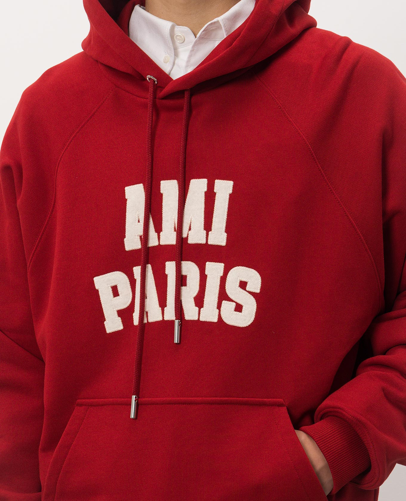Red hoodie with logo patch Ami Paris 5