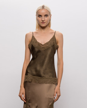 Ermanno Scervino Khaki silk top with lace D492L709APFWY