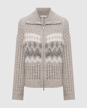 Peserico Beige wool cardigan with pattern A99883F03H9100