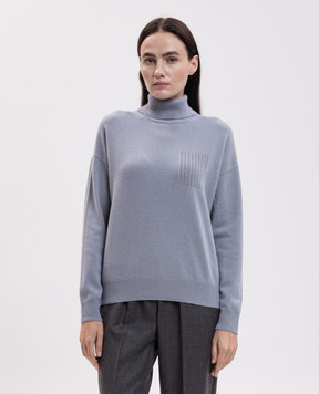 Peserico Blue wool, silk and cashmere turtleneck with monil chain A99211F12A9283