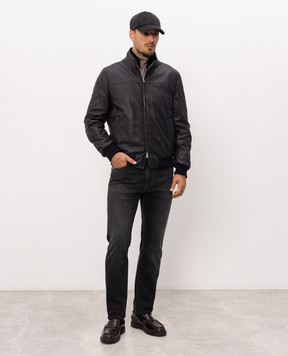 Enrico Mandelli Blue leather jacket with mink fur 4T103A7409