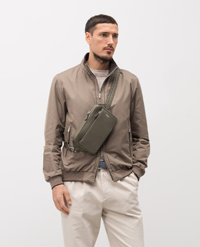 Serapian Khaki leather sling bag with logo SRCMOMML738715A042