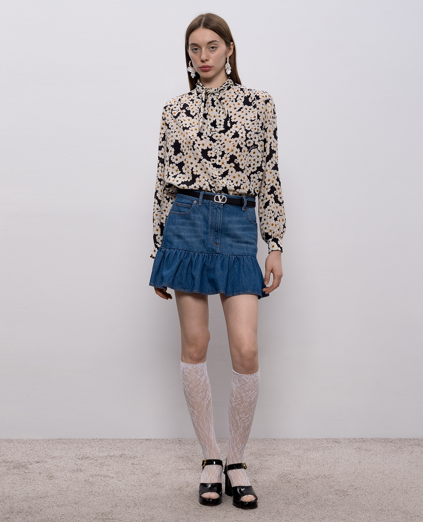 Black silk blouse with floral print Valentino 2