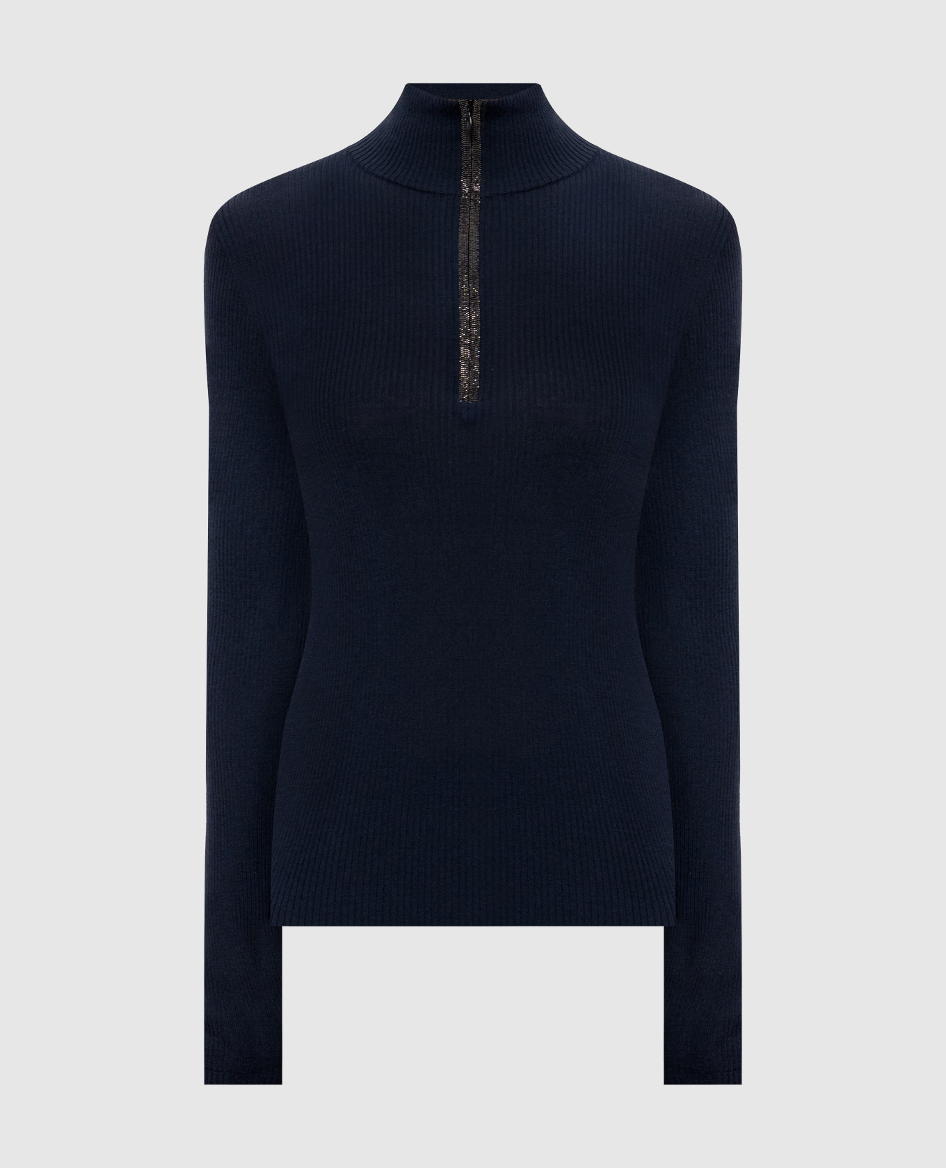 Blue ribbed wool and cashmere jumper
