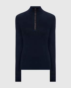 Brunello Cucinelli Blue ribbed wool and cashmere jumper M14817604P