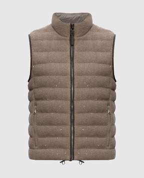 Brunello Cucinelli Brown down vest with sequins M0DVT7776
