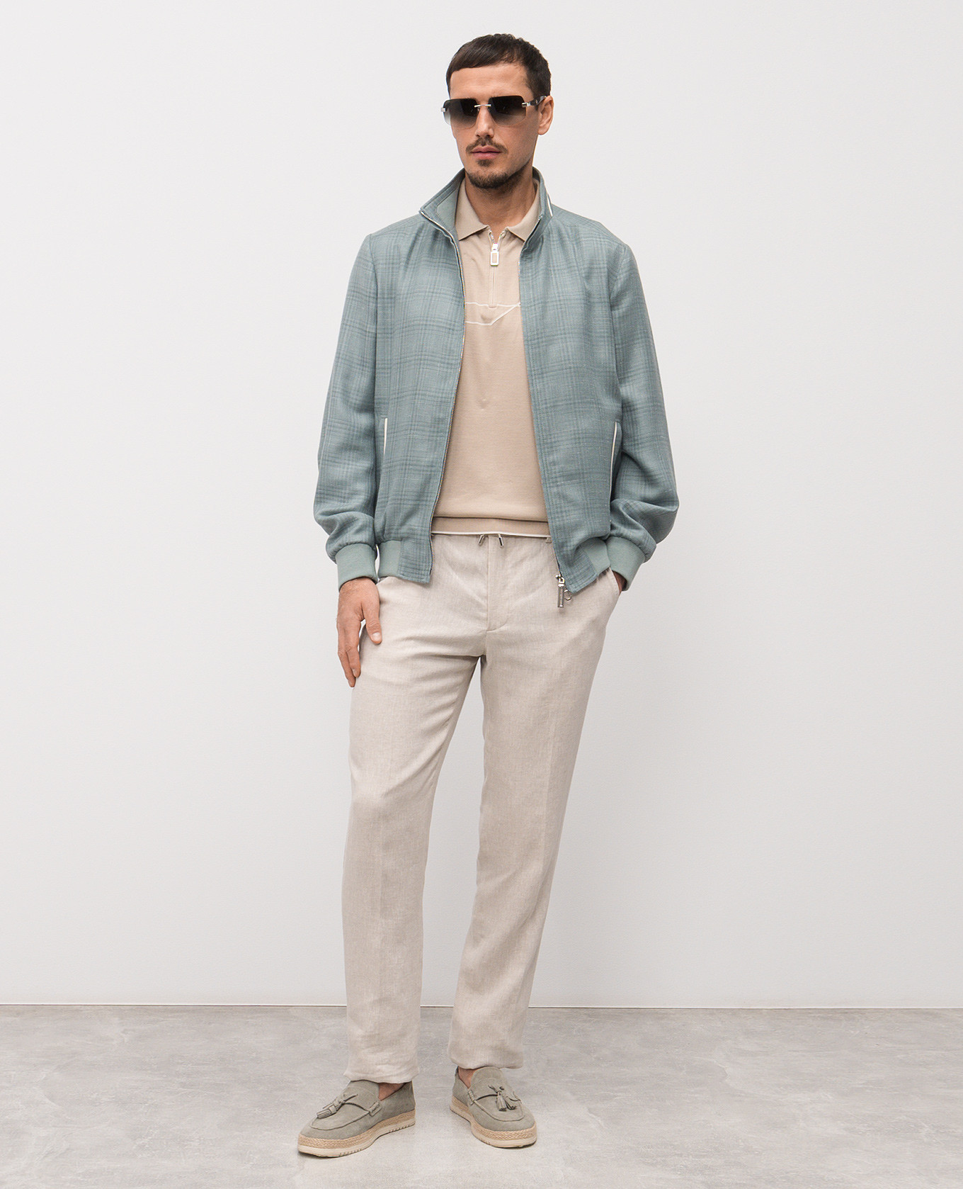 

Green cashmere, silk and linen check jacket Stefano Ricci