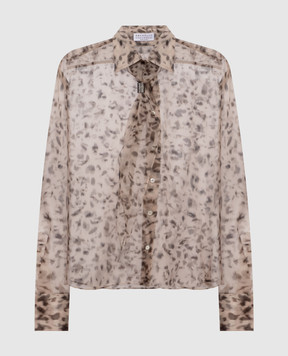 Brunello Cucinelli Beige leopard print silk blouse MP959M1Z16