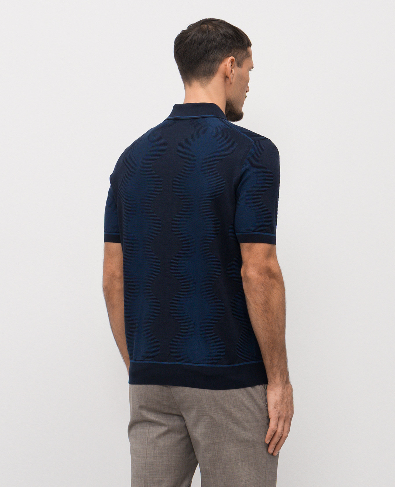Blue polo shirt with patterned silk Stefano Ricci 4