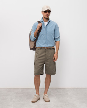 Brunello Cucinelli Khaki cargo shorts with linen MP44DU0075