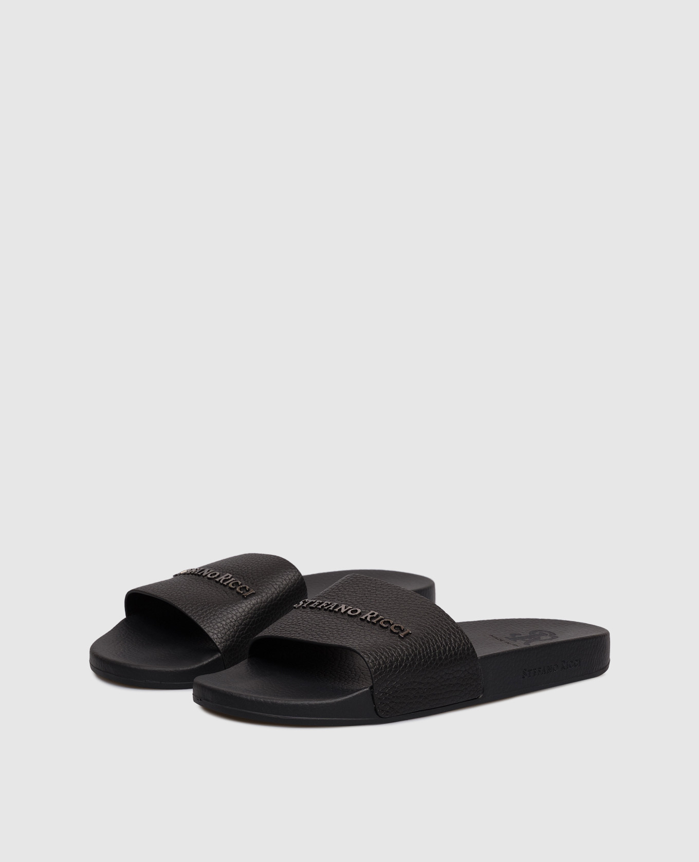 

Black leather sliders with textured logo Stefano Ricci