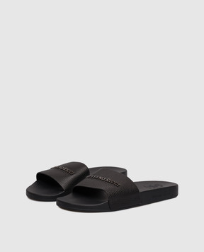 Stefano Ricci Black leather sliders with textured logo UG31G761VD