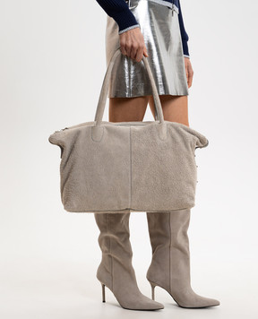 Max & Co Grey suede tote bag with logo MCASAMBAG