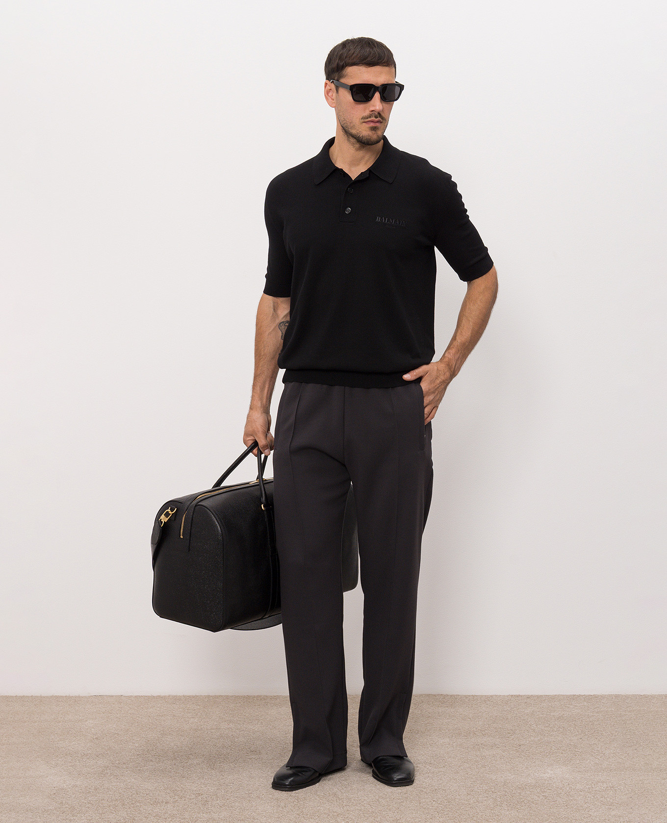 Black polo shirt with embroidered logo Balmain 2