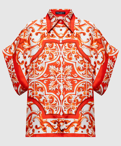 Silk blouse with branded print