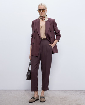 Brunello Cucinelli Burgundy double-breasted linen jacket MH5277092