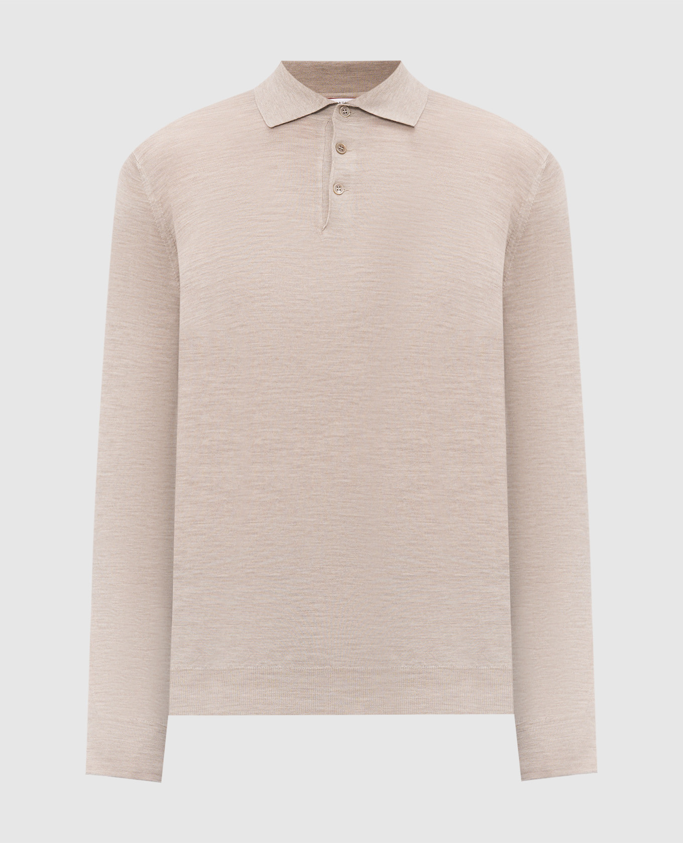 Beige melange polo shirt made of wool and cashmere