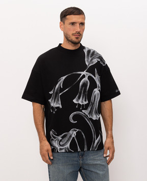 Balmain Black T-shirt with floral print HH1EG230GF62
