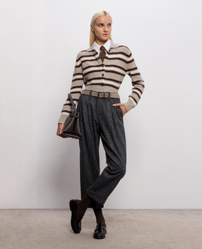 Brunello Cucinelli Beige cashmere and wool striped cardigan MTX767906