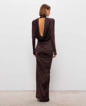 Balmain Brown maxi dress with drape DR0000000082