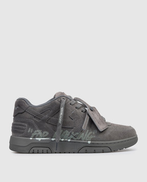 Off-White Out Of Office Grey Suede Sneakers OMIA189S26LEA006