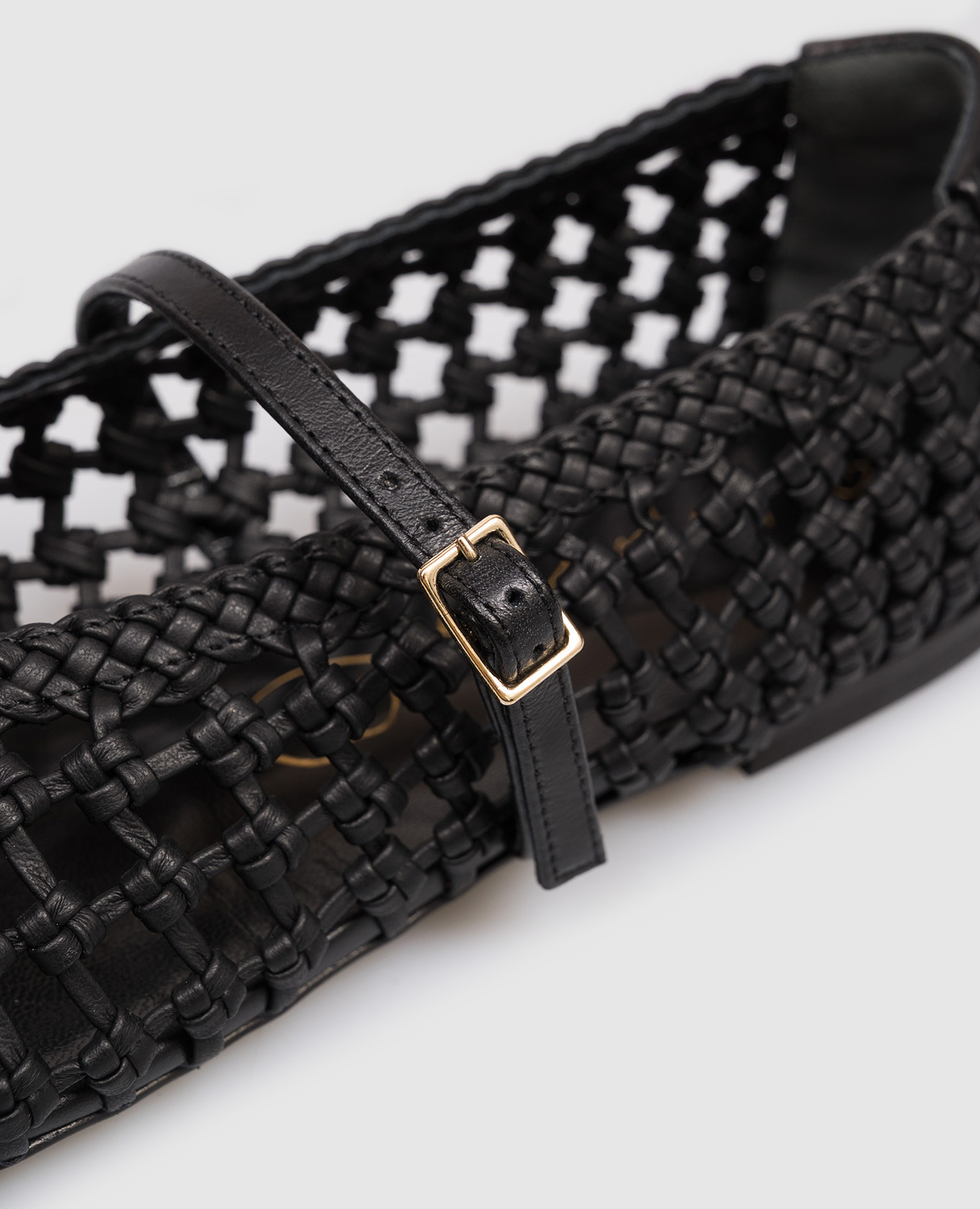Black leather ballet flats with weaving Babe Pay Pls 5