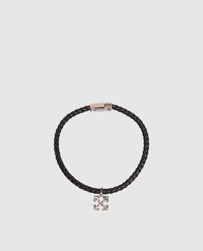 Off-White Black leather bracelet with Arrow pendant OMOA10NC99MET001