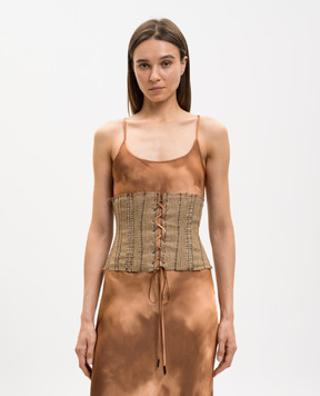 Masnada Brown patterned linen corset 8014