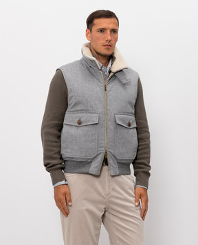 Brunello Cucinelli Gray down vest made of wool with fur MM4701624