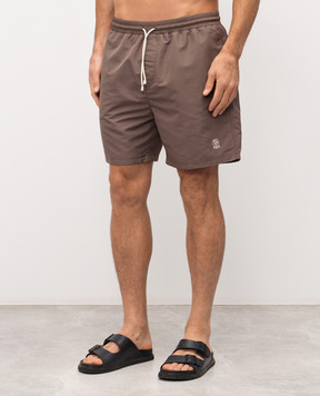 Brunello Cucinelli Brown swim shorts with logo emblem MW817043