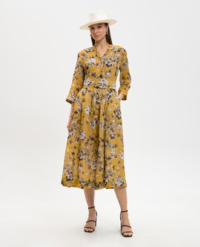 Max Mara Yellow dress with floral print sash SMMESTREMO