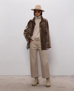Brunello Cucinelli Beige jeans with logo patch MP95PP4008