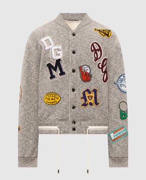 Dolce&Gabbana Gray bomber jacket with appliqués G9CIUZFUGVC