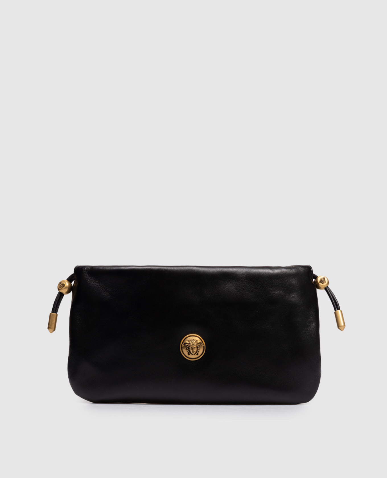 

Black leather satchel bag with textured emblem Versace