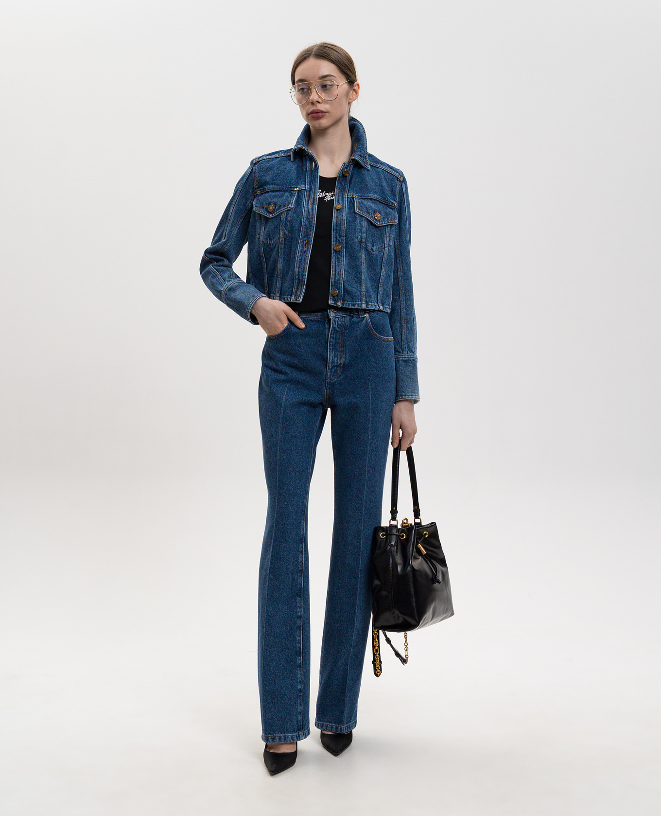 

Blue jeans with logo patch Balmain