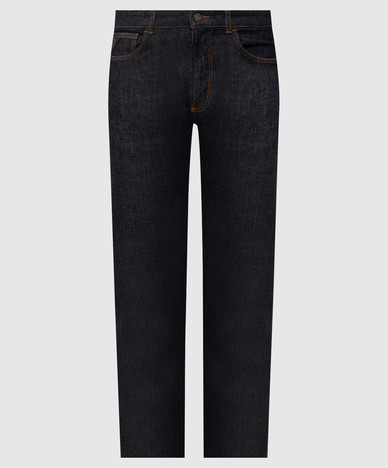 Blue jeans with logo patch