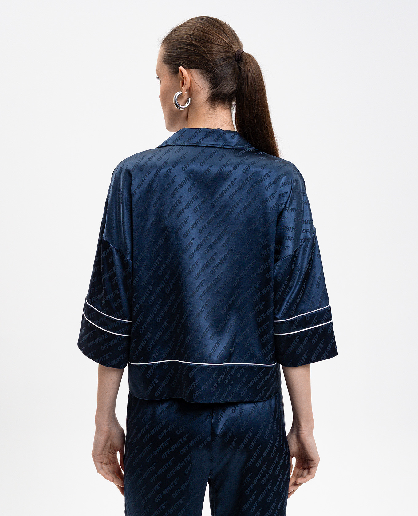 Blue pajama-style blouse with logo pattern Off-White 4