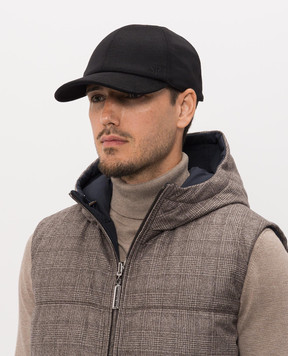 Stefano Ricci Black cashmere cap with monogram embroidery MCV63NV11FC0001T