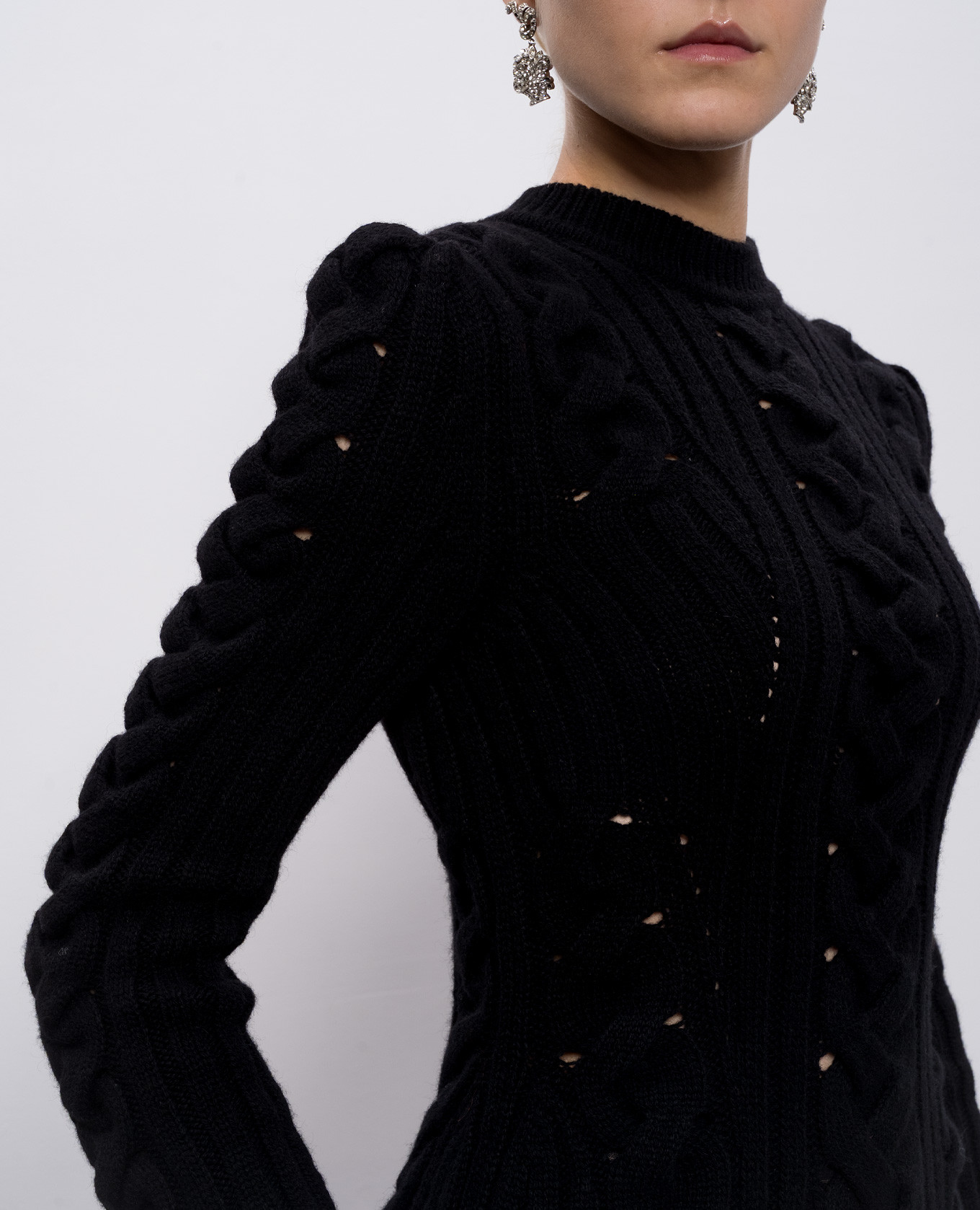 Black wool and cashmere dress with textured pattern Alexander McQueen 5