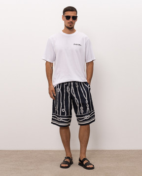 Dolce&Gabbana Navy blue silk shorts with branded print GV37ATHI143